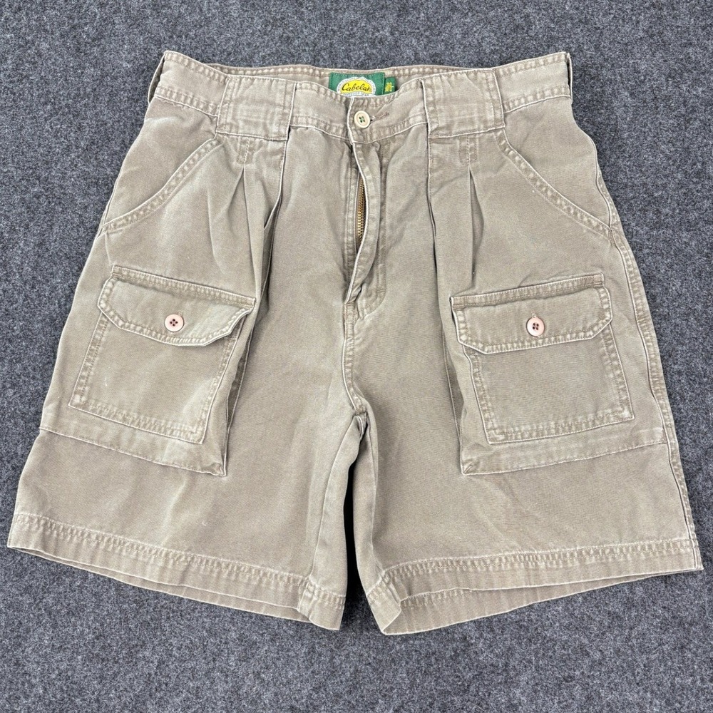 Cabelas Outdoor Gear Mens 30 Fits 27" Khaki Canvas Cargo Shorts Pleated Cotton